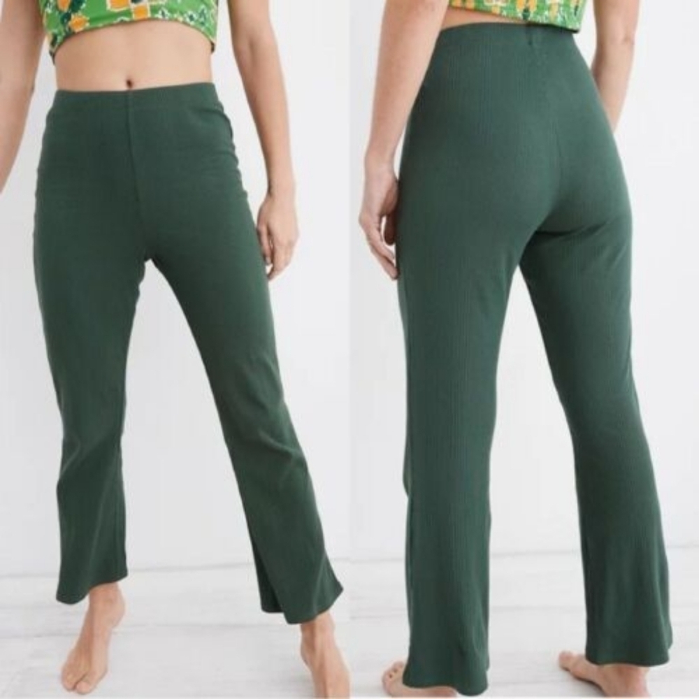 Aerie | High Waisted Variegated Rib Cropped Kick Flare Pants Green Womens Large